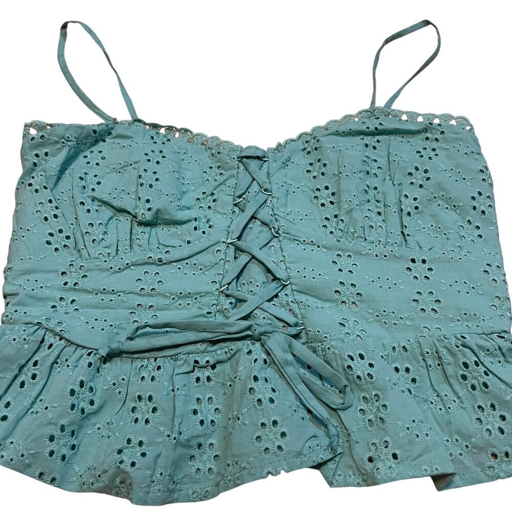 Wild Fable Women's Aqua Green Lace-Up Peplum Tank Top - Size Small - NWT